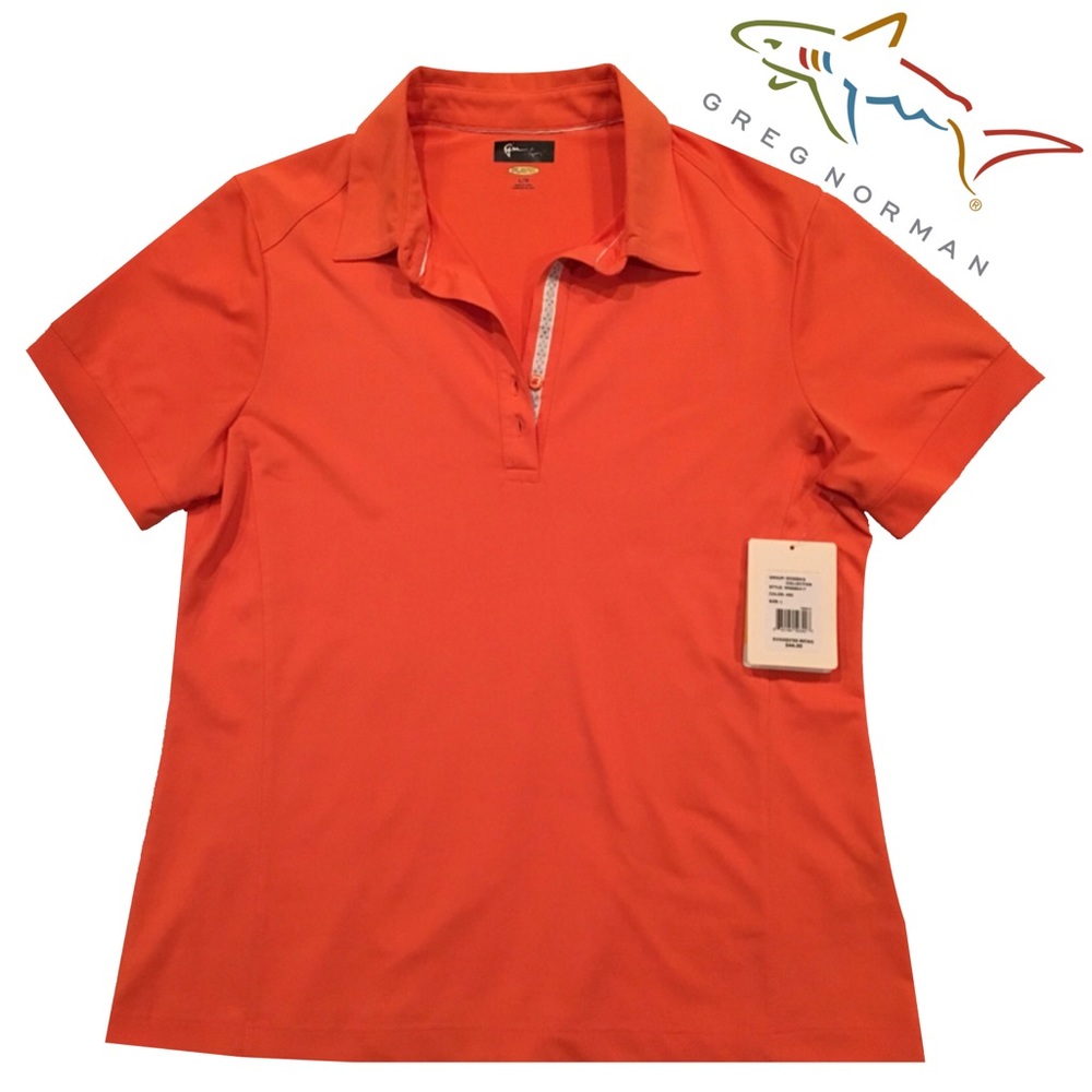NEW Greg Norman Short Sleeve Polo Golf Shirt. Moisture Control, Orange, Sz L NWT